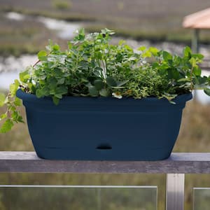 Lucca 9.25 in. L x 19 in. W x 7.5 in. H 10 Qt. Self-Watering Oval Navy Indoor/Outdoor Plastic Window Box