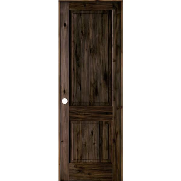 Krosswood Doors 32 in. x 96 in. Rustic Knotty Alder Wood 2 Panel Square Top Right-Hand/Inswing Black Stain Single Prehung Interior Door