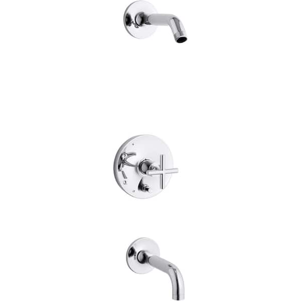 KOHLER Purist Cross 1-Handle Wall-Mount Trim Kit with Push Button Diverter in Polished Chrome (Valve Not Included)