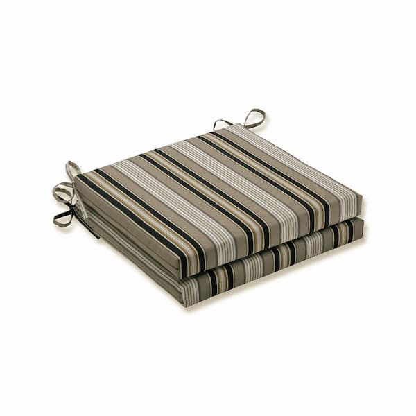 Pillow Perfect Striped 20 x 20 Outdoor Dining Chair Cushion in Black/Grey (Set of 2)