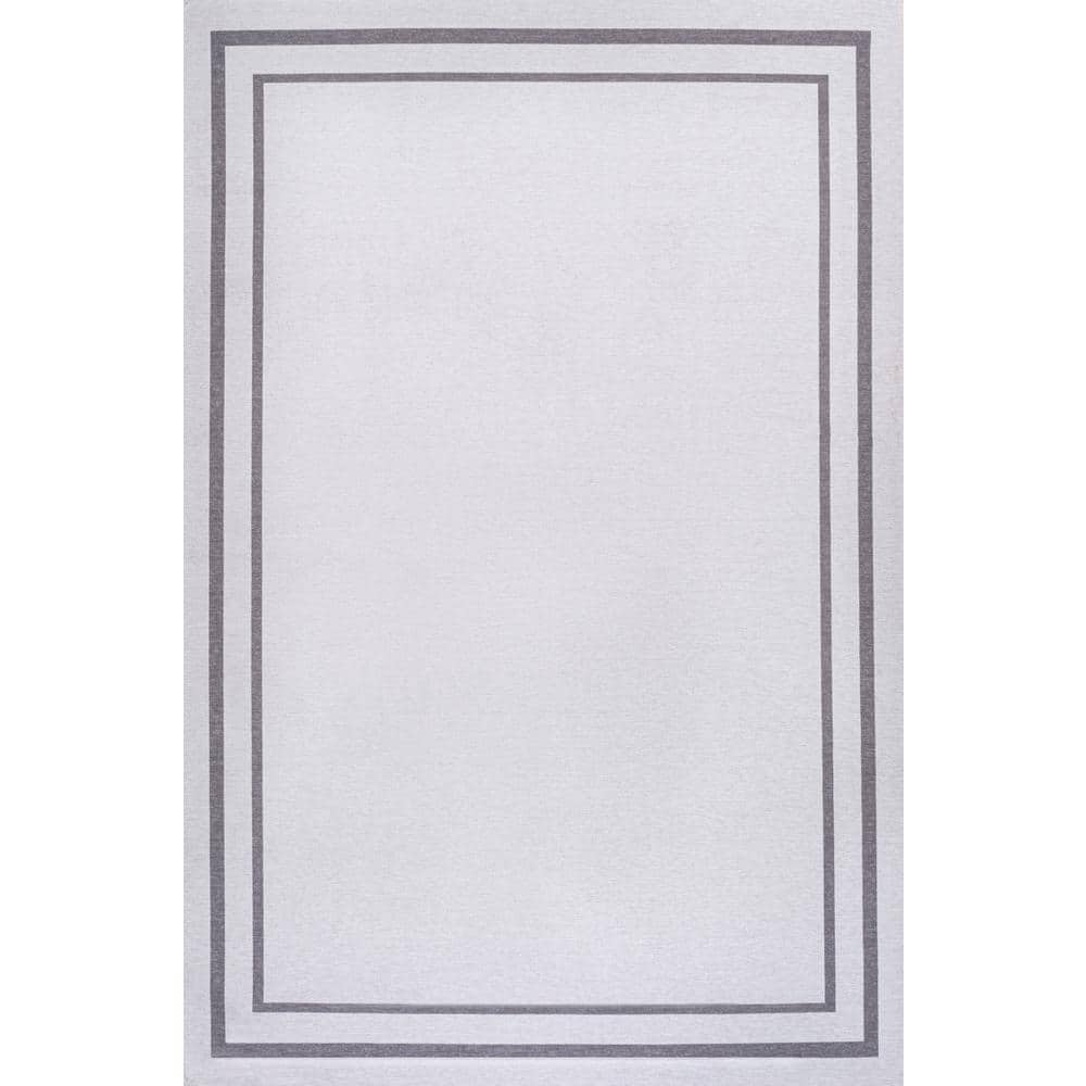 Sloane Classic 2-Stripe Border Washable White/Gray 4 ft. x 6 ft. Area Rug price history on PriceWatchPro
