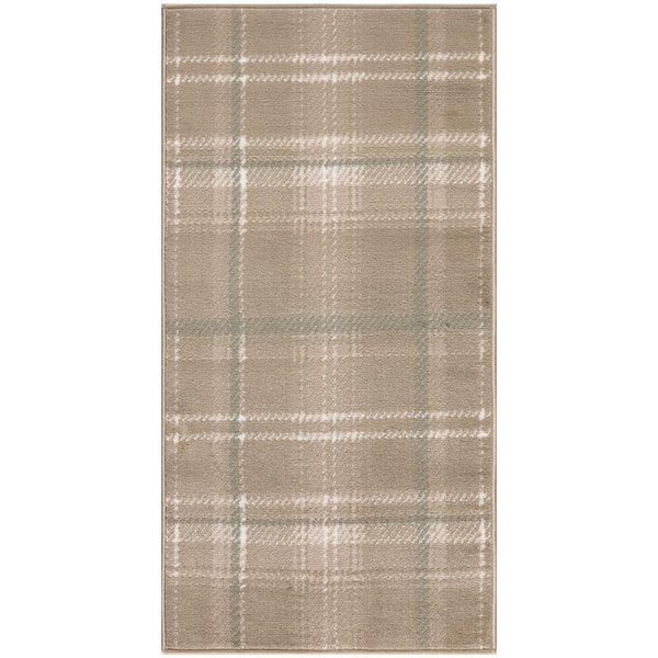 Nourison Grafix Taupe doormat 2 ft. x 4 ft. Plaid Contemporary Area Rug