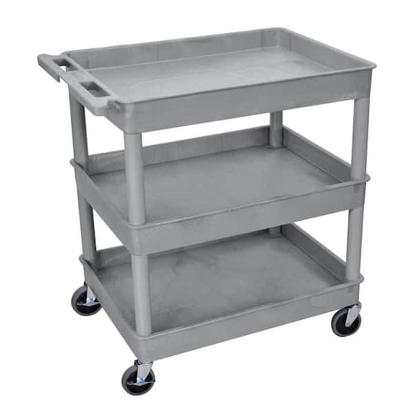 Luxor TC 32 in. Large Tub 3-Shelves Utility Cart in Gray