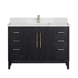 Gara 48 in. W x 22 in. D x 33.9 in. H Single Sink Bath Vanity Fir Black White Grain Composite Stone Top