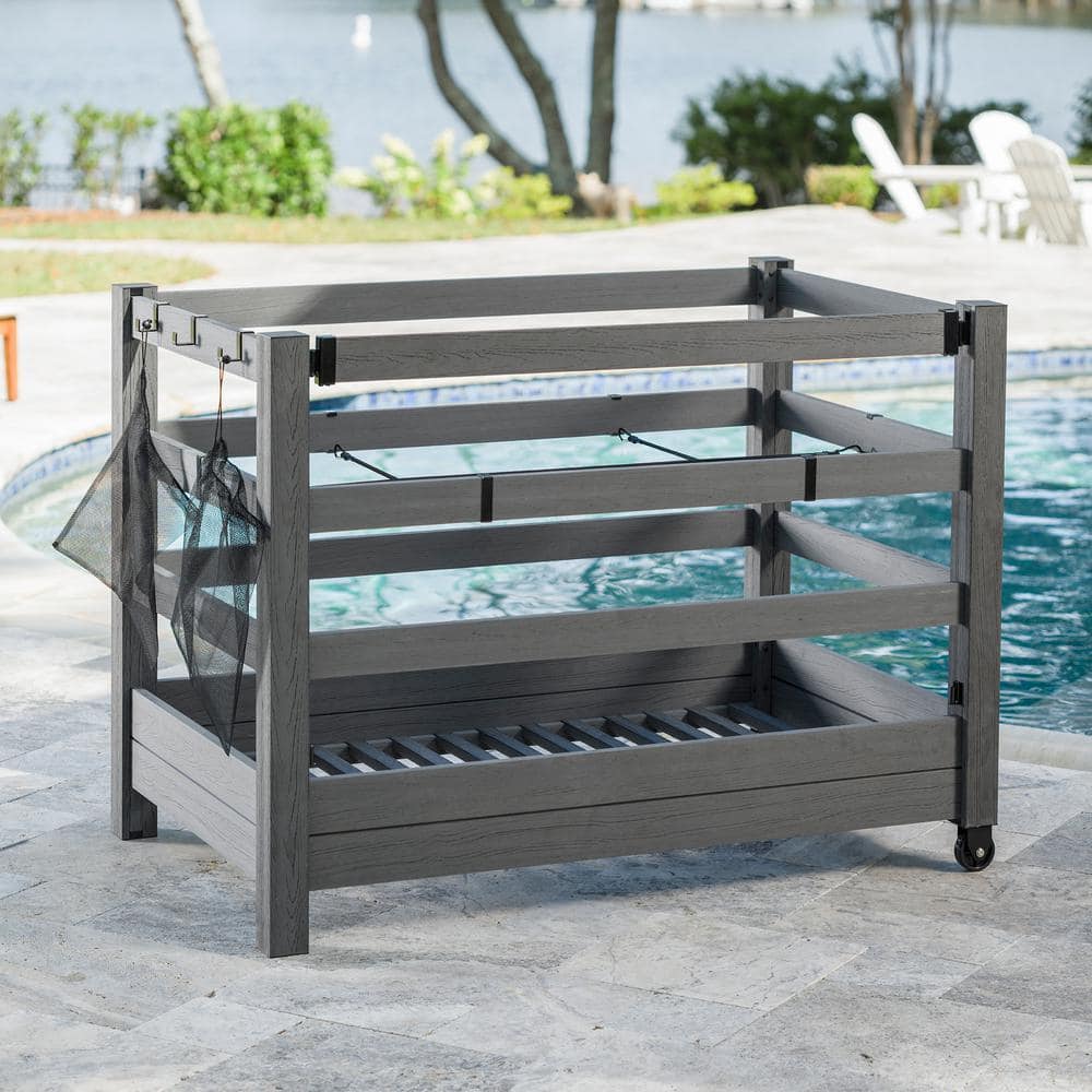 Charcoal Gray Adjustable WoodTek Vinyl Poolside Organizer