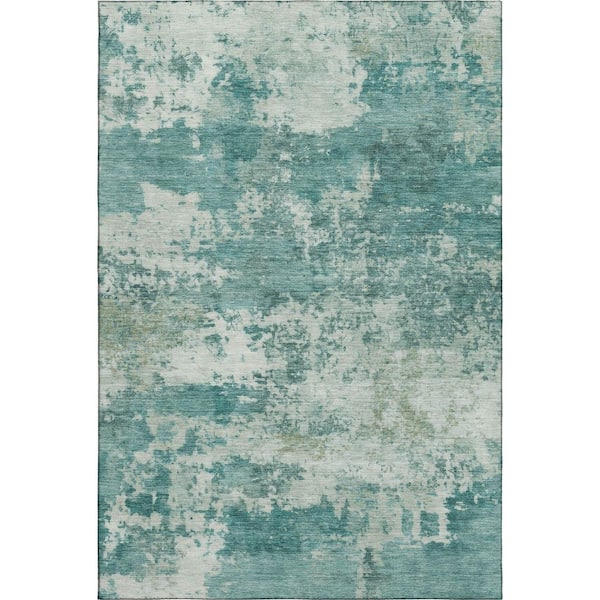 Mayfield Premium Machine Washable Abstract AMF2366 Teal 8 ft. x 10 ft. Area Rug