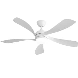 52 in. LED Indoor/Outdoor 5 Blades White Downrod Ceiling Fan with Lights and 6 Speed DC Remote-Morden, Farmhouse