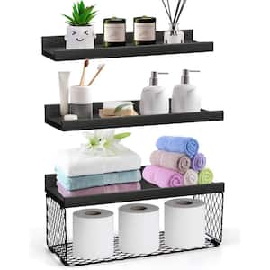 16 in. W x 6 in. D Decorative Wall Shelf, Black 3 Sets Floating Wood Bathroom Shelves