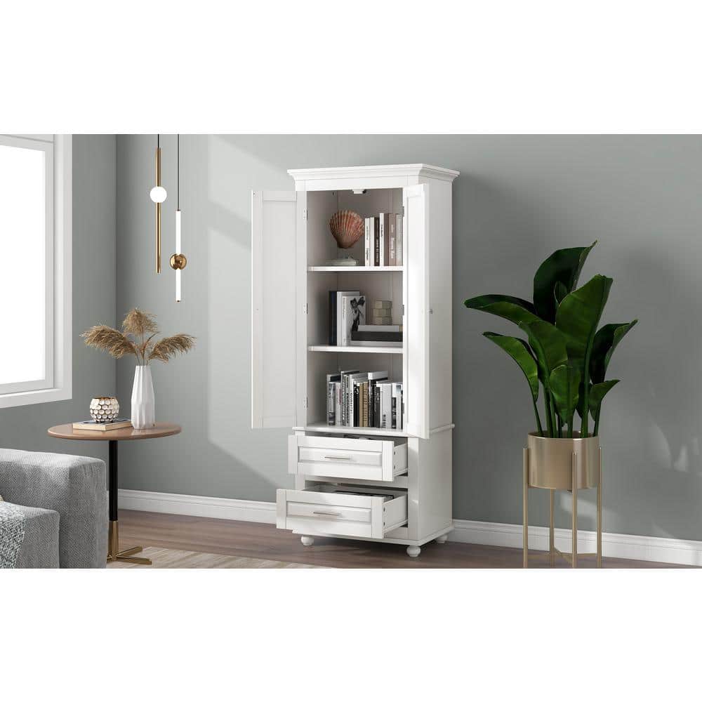 24 in. W x 16 in. D x 63 in. H White MDF Freestanding Linen Cabinet with Sh