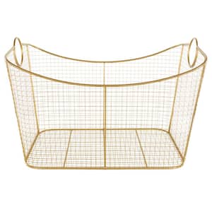 Geometric Gold Metal Wire Grid Storage Basket with Curved Edges Ring Handles