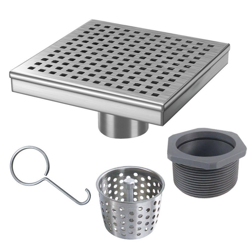 RELN 6 in. x 6 in. Stainless Steel Square Shower Drain with Square Pattern Drain Cover