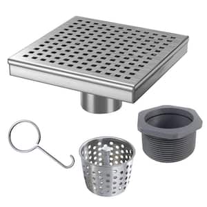 6 in. x 6 in. Stainless Steel Square Shower Drain with Square Pattern Drain Cover