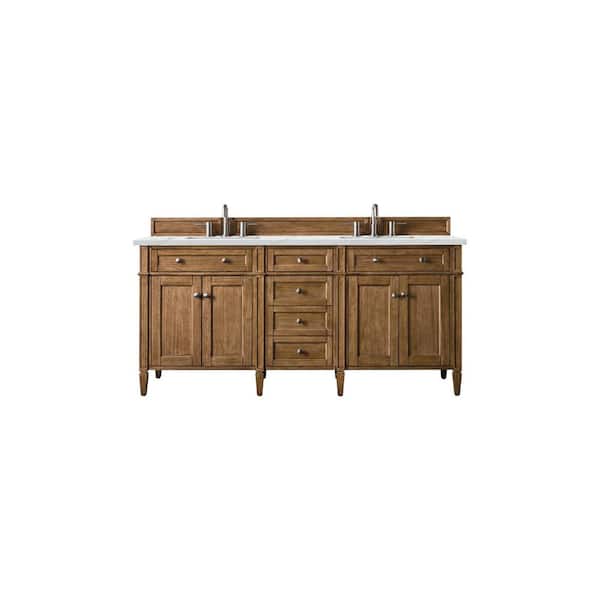 James Martin Vanities Brittany 72.0 in. W x 23.5 in. D x 34 in. H Bathroom Vanity in Saddle Brown with Ethereal Noctis Quartz Top