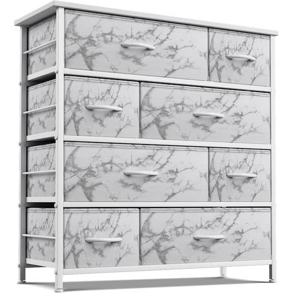 Sorbus 8-Drawer Marble White Dresser White Frame Wood Top Easy Pull Fabric Bins 11.5 in. L x 34 in. W x 36 in. H