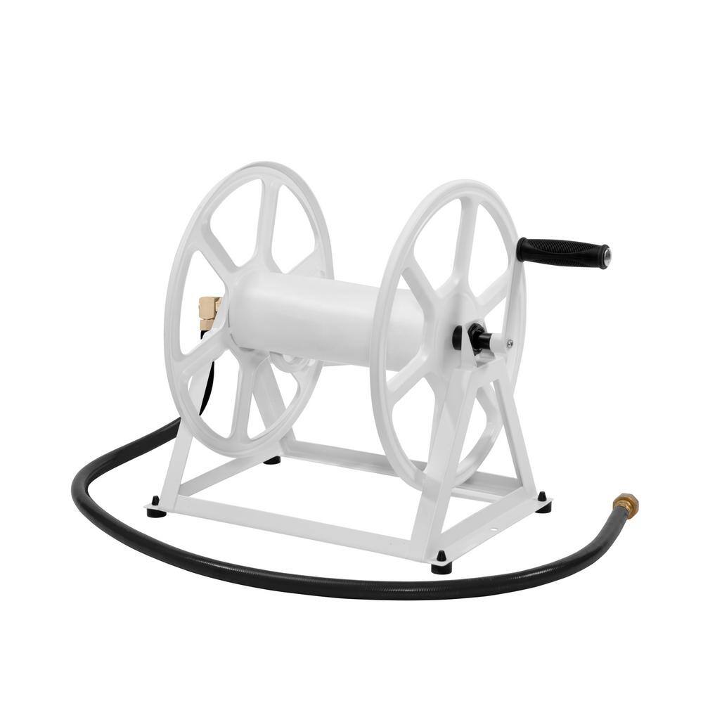 200 ft. White Steel Dual Mount Wall Mounted Garden Hose Reel