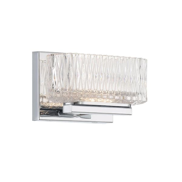 Minka Lavery Sparren 7.5 in. 1-Light Chrome LED Vanity Light Bar with Clear Pressed Glass Shade