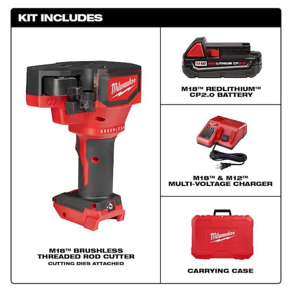 M18 18V Lithium-Ion Cordless Brushless Threaded Rod Cutter Kit with 2.0 Ah Battery, Charger and Case
