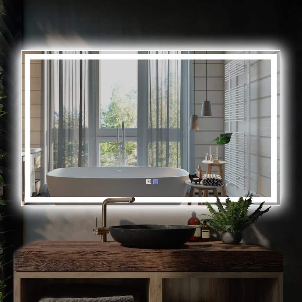 FUNKOL 60 in. W x 36 in. H Rectangular Frameless LED Anti-Fog Dimmable ...