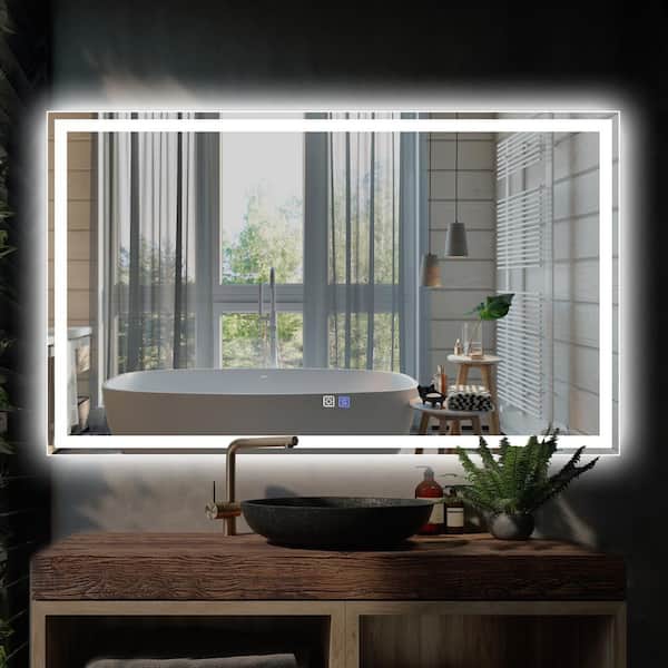 FUNKOL 60 in. W x 36 in. H Rectangular Frameless LED Anti-Fog Dimmable Wall Mounted White Modern Style Bathroom Vanity Mirror