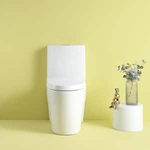 1-Piece 1.1/1.6 GPF Dual Flush Elongated Shape Ceramic Toilet in White