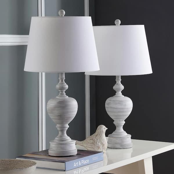 Alban 27 in. White Wash Table Lamp with Off-White Shade (Set of 2)