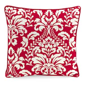 16 in. L x 16 in. W x 4 in. T Outdoor Throw Pillow in Red Damask