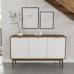 Sienna White and Walnut Wood 54.5 in. W Sideboard with 3-Doors