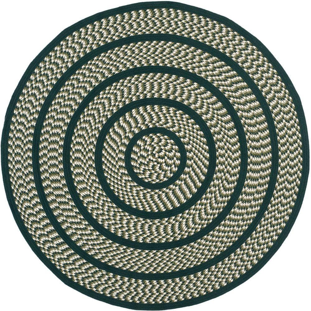 SAFAVIEH Braided Ivory/Dark Green 6 ft. x 6 ft. Round Border Area Rug