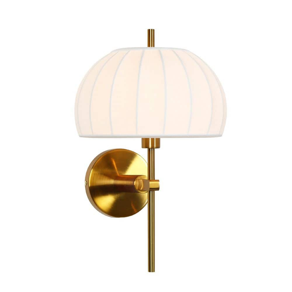 10 in. 1-Light Brass and Faux Walnut Pumpkin Wall Sconce with Bowl Shaped Linen Shade price history on PriceWatchPro