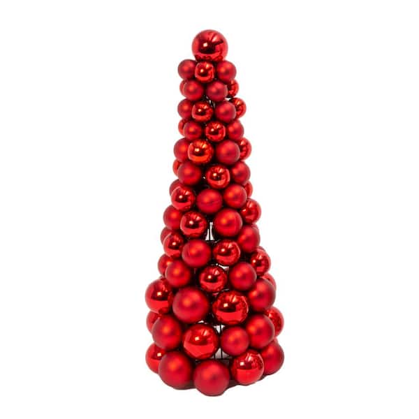 GERSON INTERNATIONAL 18 in. Red Holiday Ornament Cone Artificial Christmas Tree Decor
