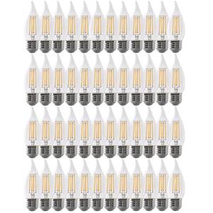 60-Watt Equivalent BA10 E26 Medium Dimmable Filament CEC Flame Tip Chandelier LED Light Bulb, Daylight 5000K (48-Pack)