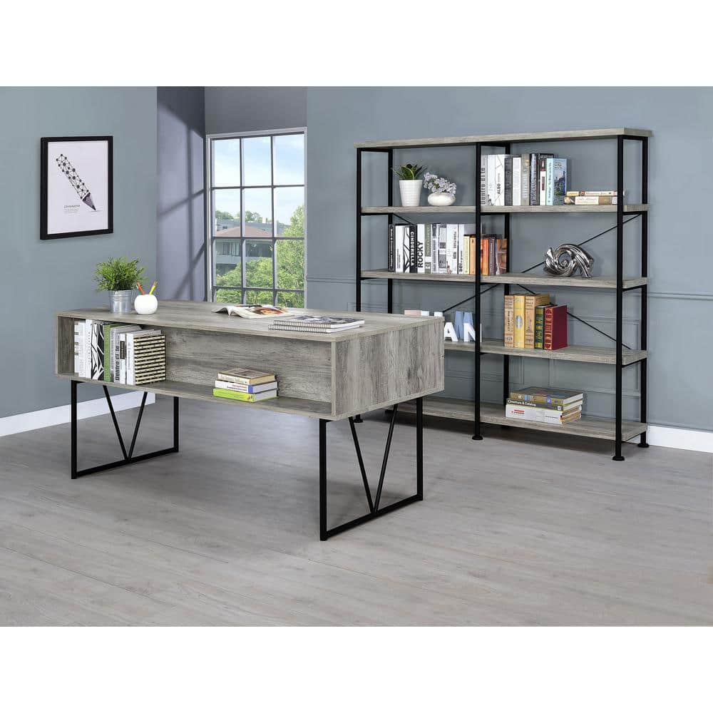 Analiese Gray Driftwood 4-Shelf Industrial Bookcase