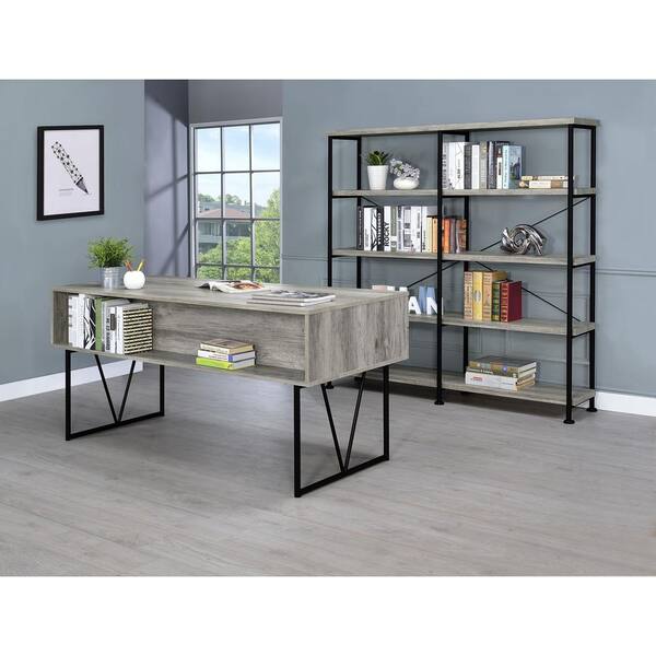 Coaster Analiese 63 in. Grey Driftwood and Black 4-Shelf Open