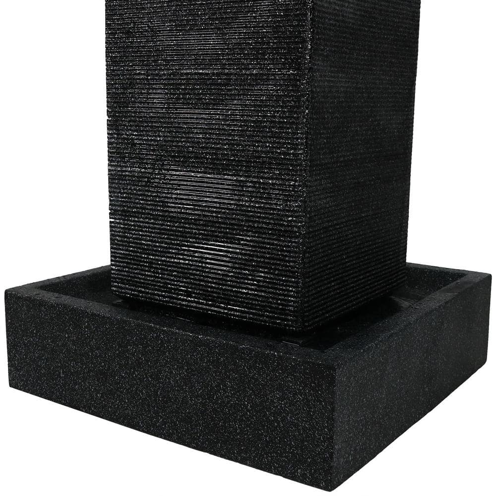 Large Dark Grey Polyresin Pillar Outdoor Water Fountain with LED Lights