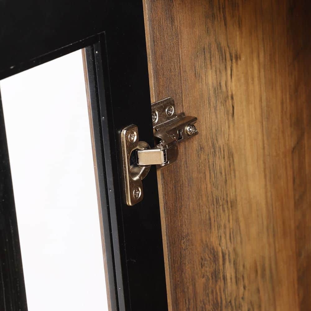 Natural Wood and Black Glass Door Curio Cabinet