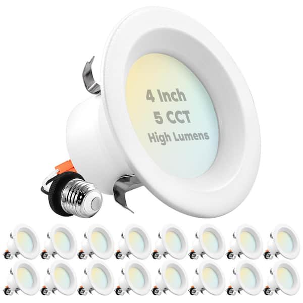 LUXRITE 4 in. Can Light 14-Watt/75-Watt 5 Color Options 950 Lumens Remodel Integrated LED Recessed Light Kit ETL Listed(16-Pack)