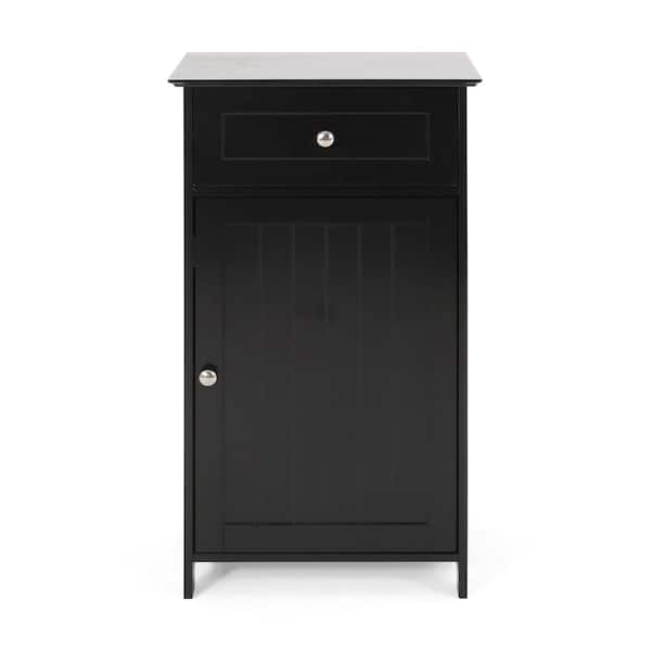 EPOWP 17 in. W x 13.5 in. D x 30.25 in. H Black Short MDF Freestanding Linen Cabinet with Drawer in Black