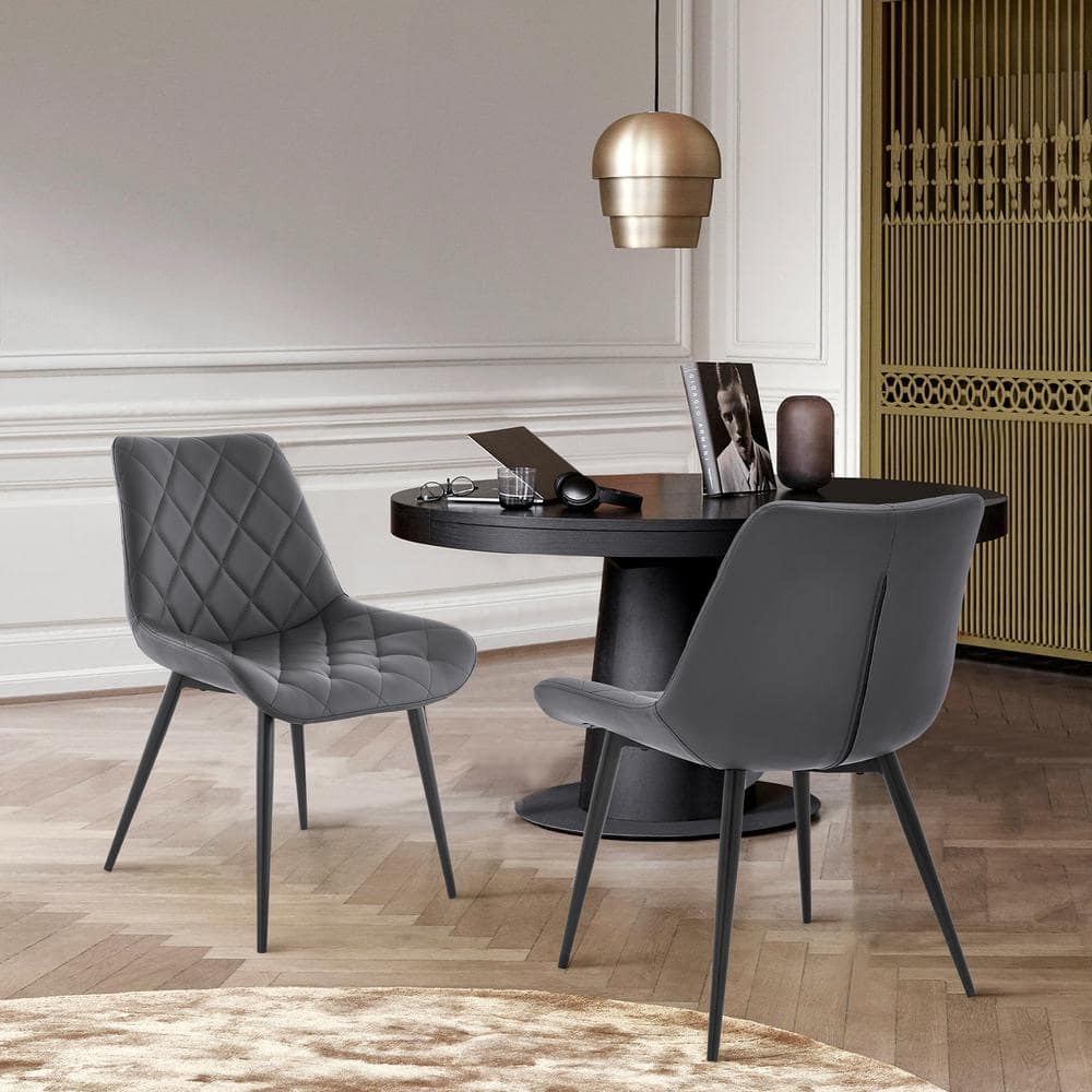 Loralie Contemporary Gray Faux Leather & Black Metal Side Chairs