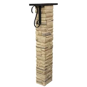 Beige Stacked Stone Mailbox Post Kit with Decorative Scroll