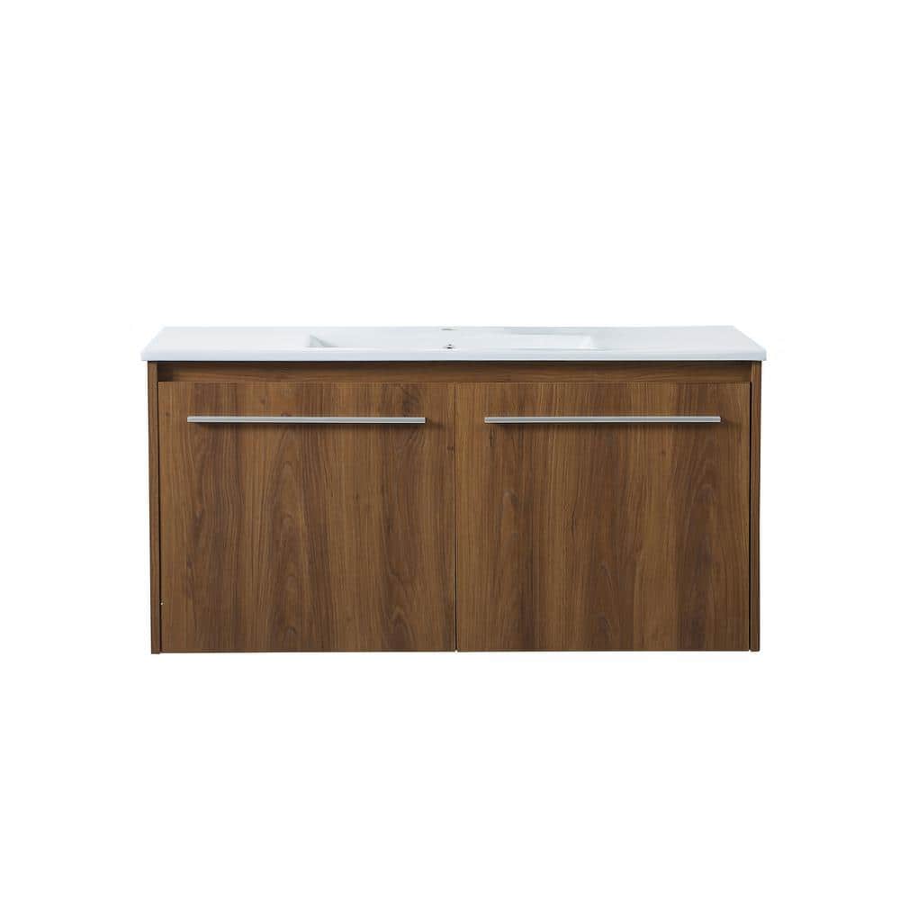 Simply Living 40 in. Single Bathroom Floating Vanity in Walnut Brown with R