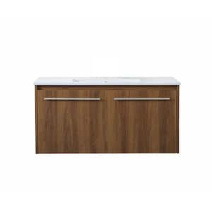 Simply Living 40 in. W x 18.31 in. D x 19.69 in. H Bath Vanity in Walnut Brown with White Resin Top