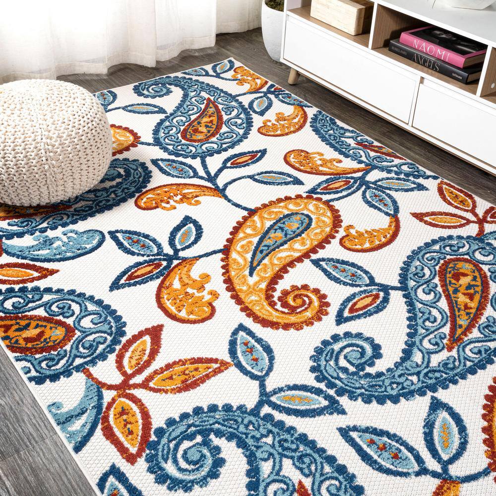 Julien Paisley Orange and Blue Indoor/Outdoor Area Rug