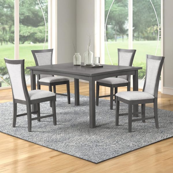 New Classic Furniture Flair 5-Piece Rectangular Gray Solid Wood Top Dining Room Set