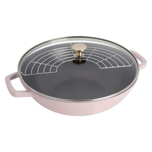 Staub Cast Iron Perfect Pan, 14 in. Wok, 4.5 qt. Serves 4-5, Made in France, Peony Pink