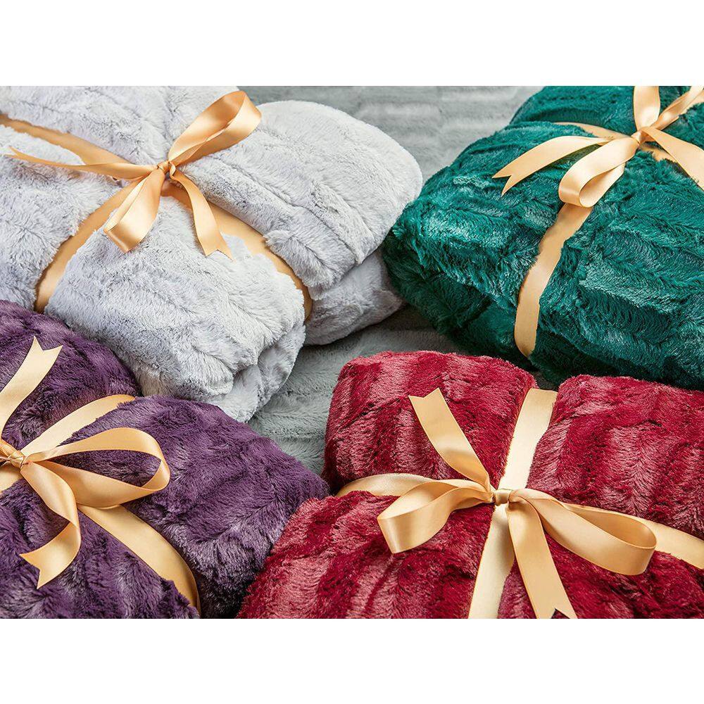 Beige Faux Fur Reversible Throw Blanket 50" x 65"