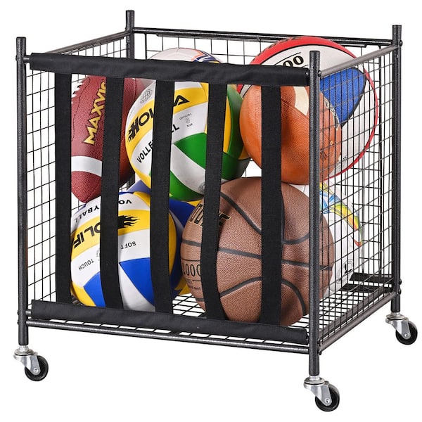 44 lbs Weight Capacity Rolling Sports Ball Storage Cart with Elastic Straps