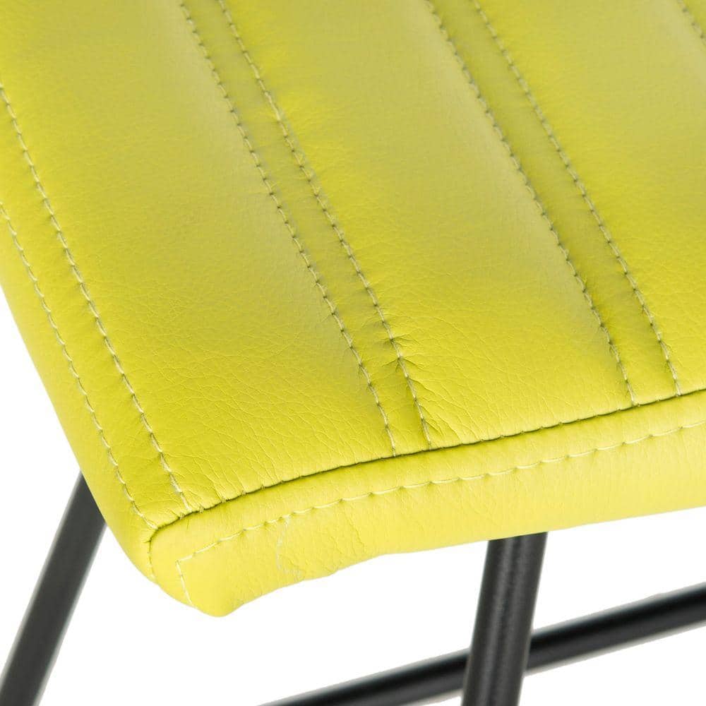 Citron Green Leather and Iron Backless Bar Stools, Set of 2