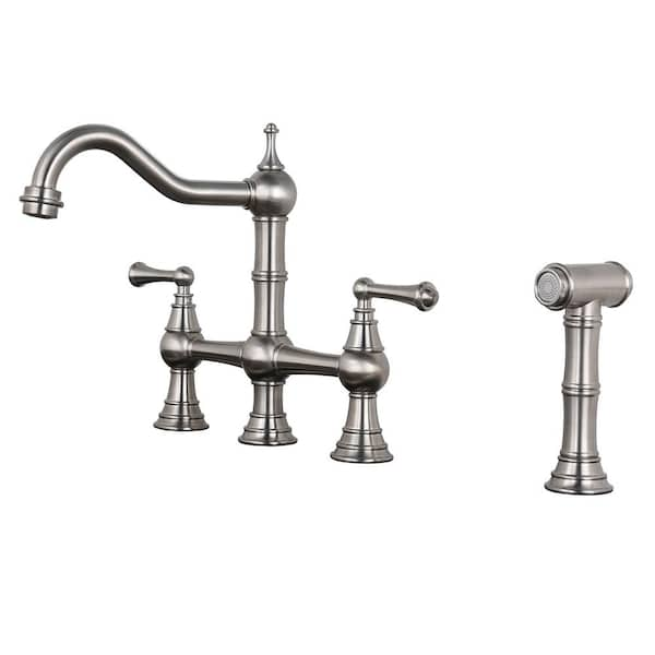 IVIGA Elegant Double Handle Bridge Kitchen Faucet with Side Sprayer in ...