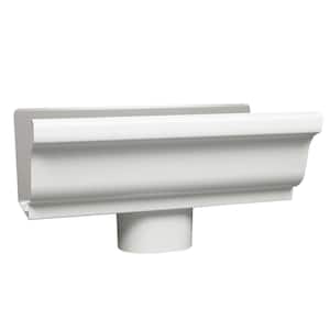 5 in. White Aluminum K-Style Gutter End with 2 in. x 3 in. Drop Outlet