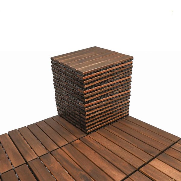 Tunearary Brown 12 in. x 12 in. x 0.75 in. Wood Striped Interlocking Exercise Floor Tiles,Deck Tiles,Garage Flooring (20 sq. ft.)